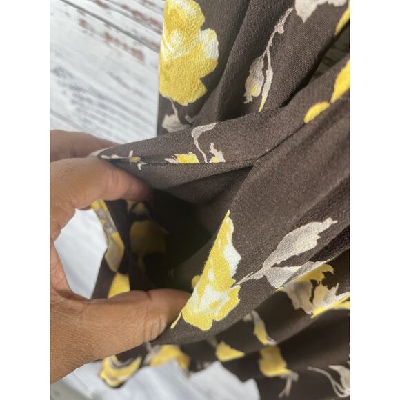 Wayf Dress Women's Size M Brown Yellow Floral Espresso Roses Long Sleeve Pockets - Picture 6 of 9